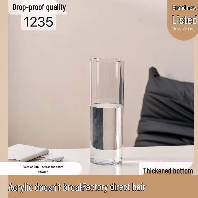 Acrylic Transparent Vase for Flower Arrangements and Lucky Bamboo - Large Straight Cylinder Design