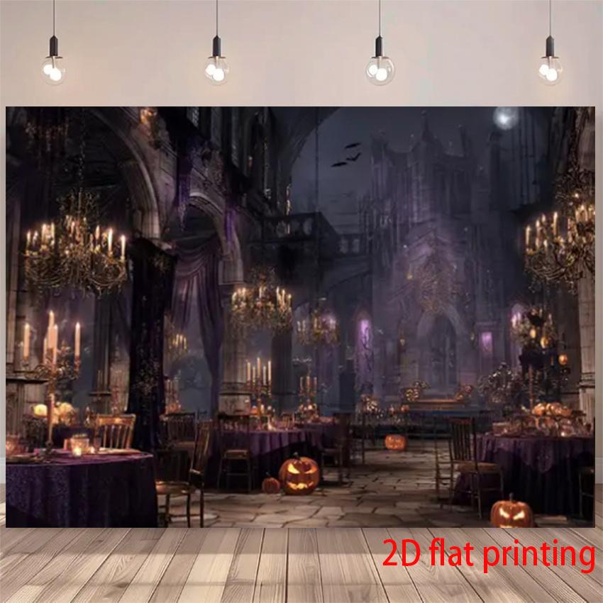 2D Flat Banner, 1 Piece - Gothic Castle Background Banner, Designed for Halloween Background Fabric.zyc