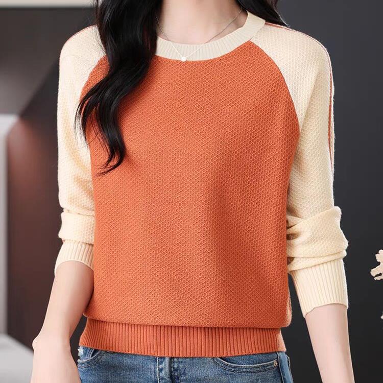Круглый вырез с длинным рукавом женский осенне-зимний новый свободный иностранный стиль уменьшающий возраст свитер низ вязаный свитер верх S оранжевый