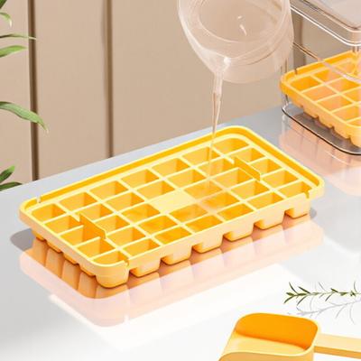Eiswürfelform mit Schaufel und Aufbewahrungsbehälter 34/68 Fächer Eiswürfelform Ein-Knopf-Schnellentleerung BPA-frei Eiswürfelbereiter für Gefrierschrank und Zuhause