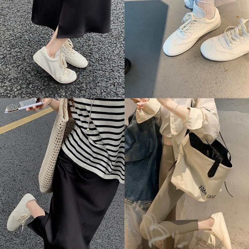 ~ Superweiche Lederoberfläche zarter runder Kopf Schnürung lässige kleine weiße Schuhe Damen Sommer