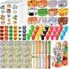 Cholemy 168 Pcs Jungle Safari Party Gift Jungle Party Supplies Safari Animal Stationery Set Notebook Sticker Stamper Eraser Ruler Pencil Bag for Baby