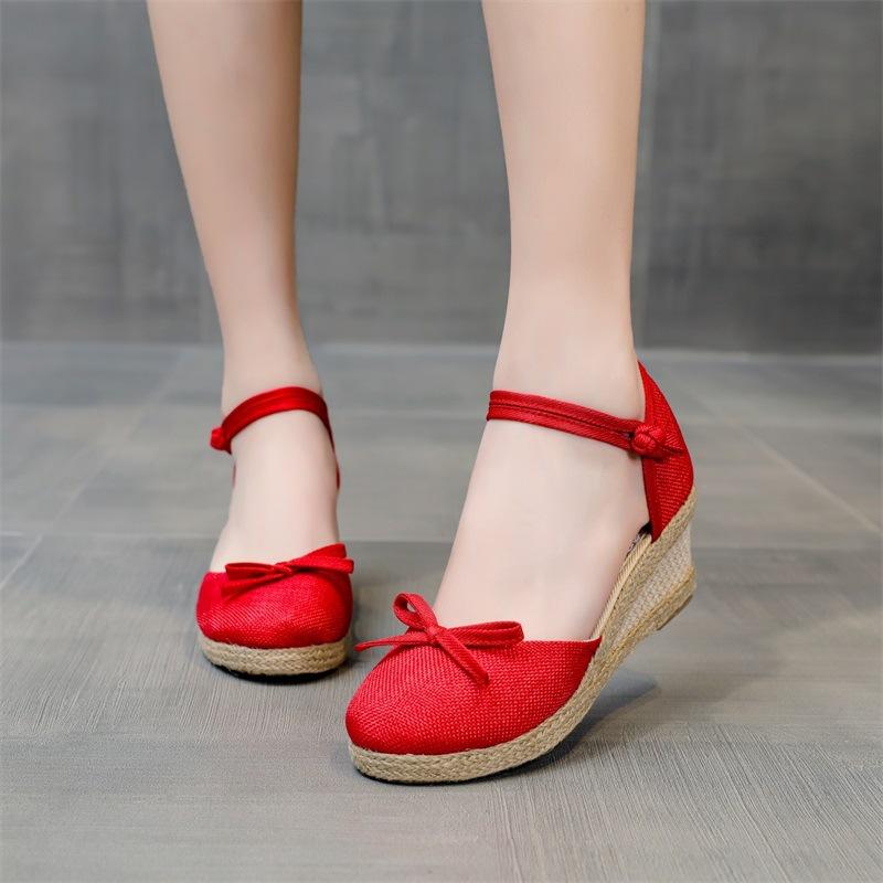 Women High Heel Wedge Sandals Breathable Slip-On Outdoor Linen Leisure Casual Summer Footwear