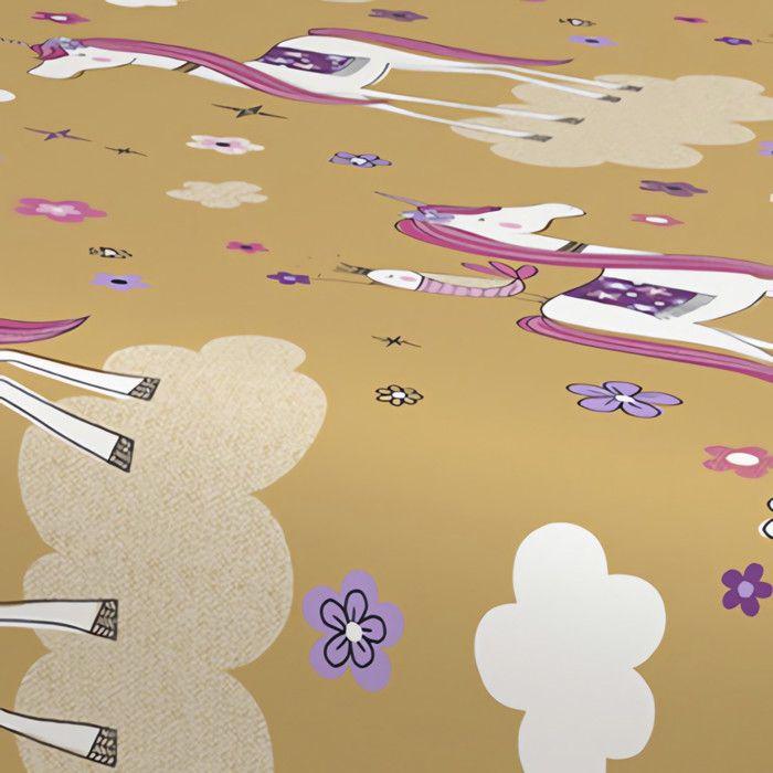 Parure de draps 180x290 cm LICORNES jaune, 100% coton 57 fils/cm2, par Soleil d'Ocre