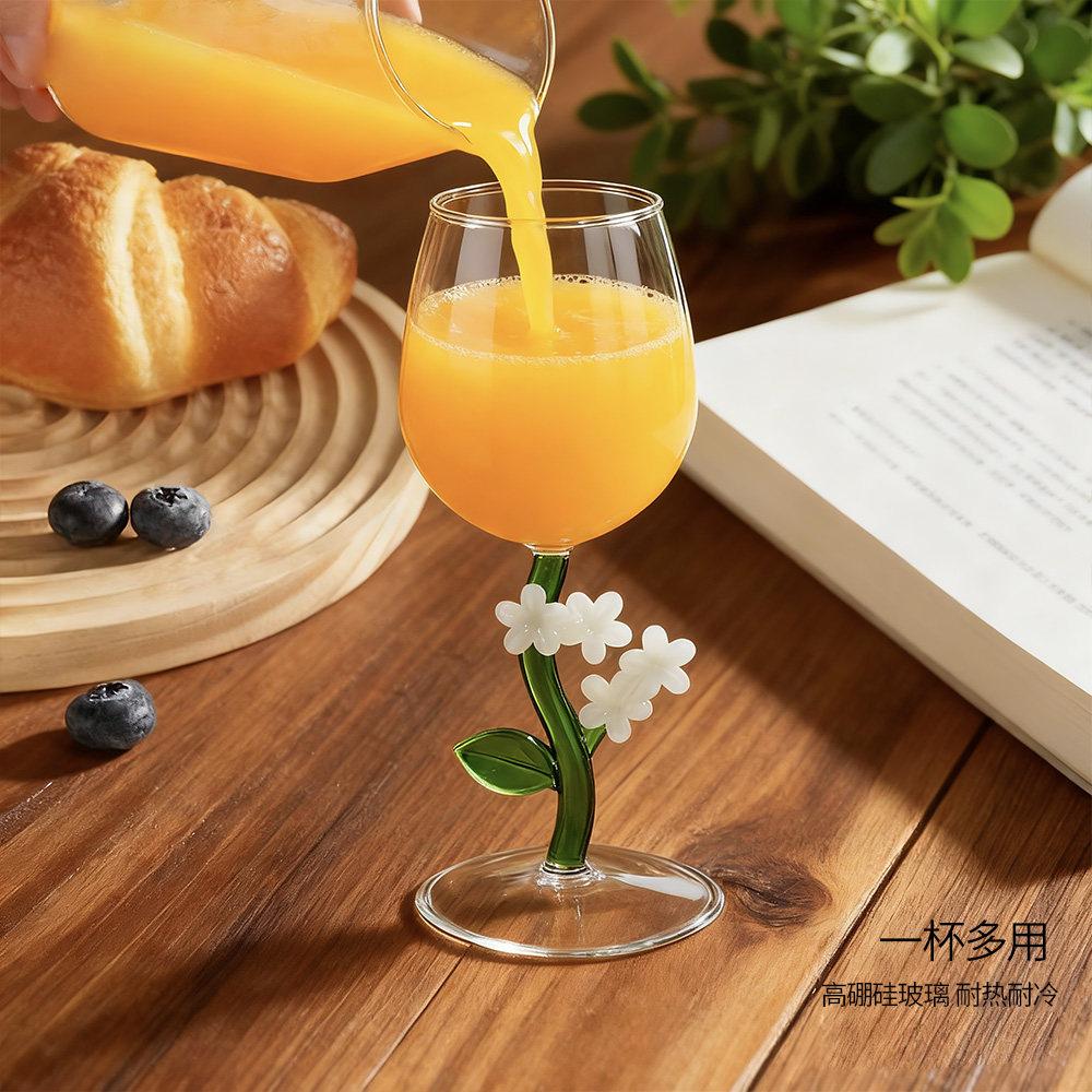 Botanical flower glass high footed champagne glass high aesthetic transparent red wine glass artistic Bordeaux glass