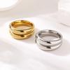 European & American 18K Wide Band Double Layer Textured Stainless Steel Ring for Women