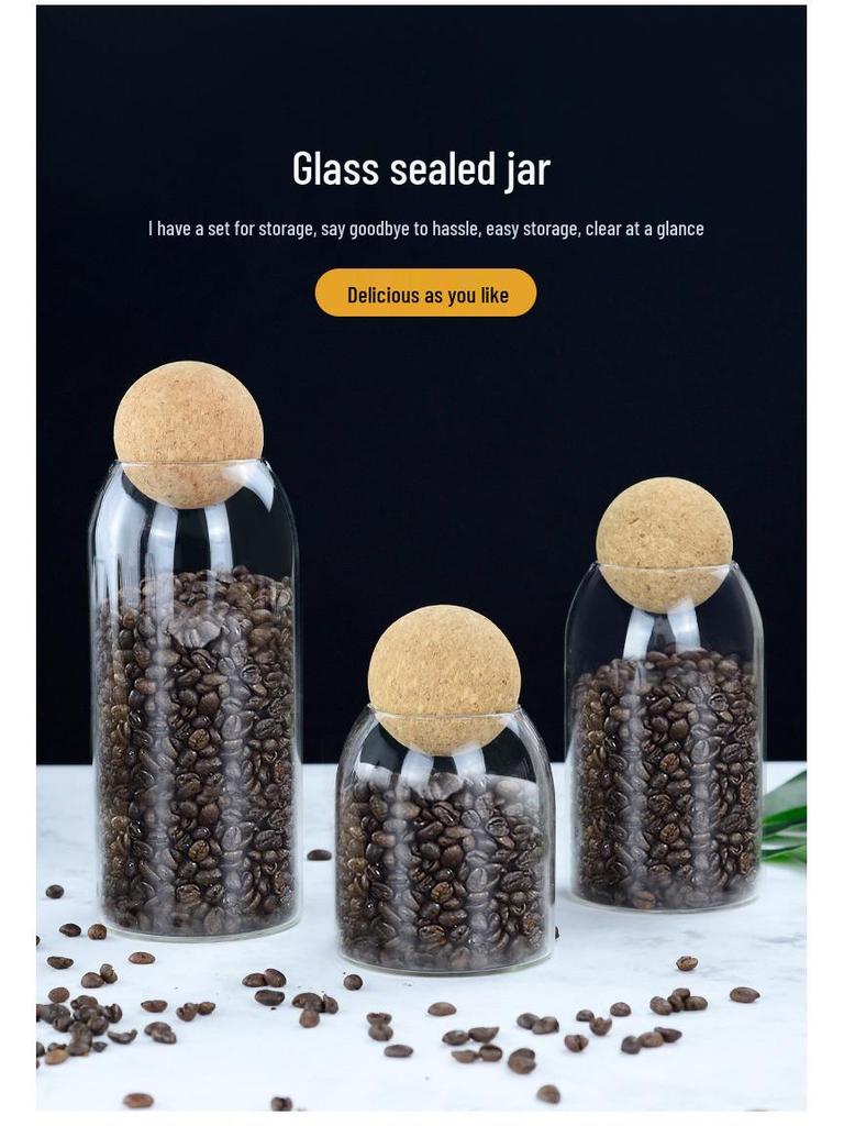 Transparent Borosilicate Glass Jar with Cork Stopper for Tea, Coffee, and Cereal Storage