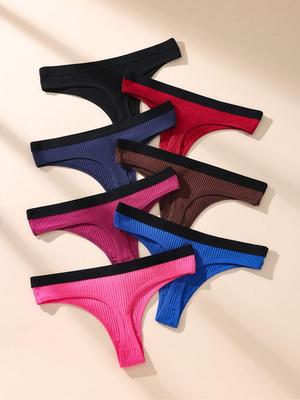 7 szt. Damskie stringi Majtki Niskie staniki Bielizna w paski Dziewczęce figi Bawełniany G-string Oddychające Seksowne Damskie majtki Bielizna damska