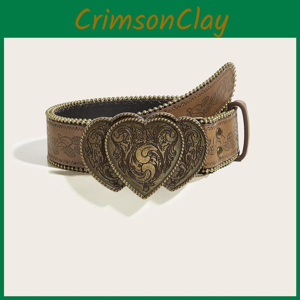 Heart Shaped Retro Alloy Buckle Leather Belt Rivet Embellishments Young Adult