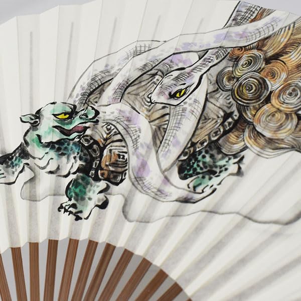 Kimono Antibacterial Washi Paper Four Sacred Beasts Karaki 22cm [Stylish Iroha] Kyoto-style Fan, Fan, Design, Wood, Men's, (Genbu)