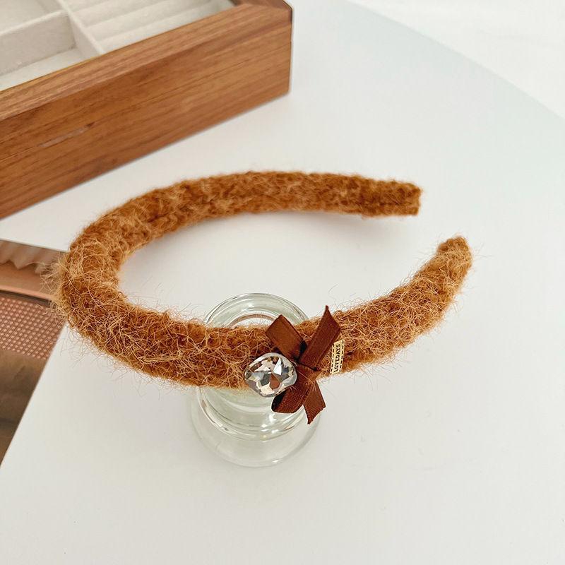 Rhinestone Metal Letter Headband Wool Headdress Vintage Bow Hair Accessories