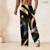 Men S Plus Size Drawstring Waist Geometric Printed Black Gold Silver Straight Leg Full Length Beach Pants