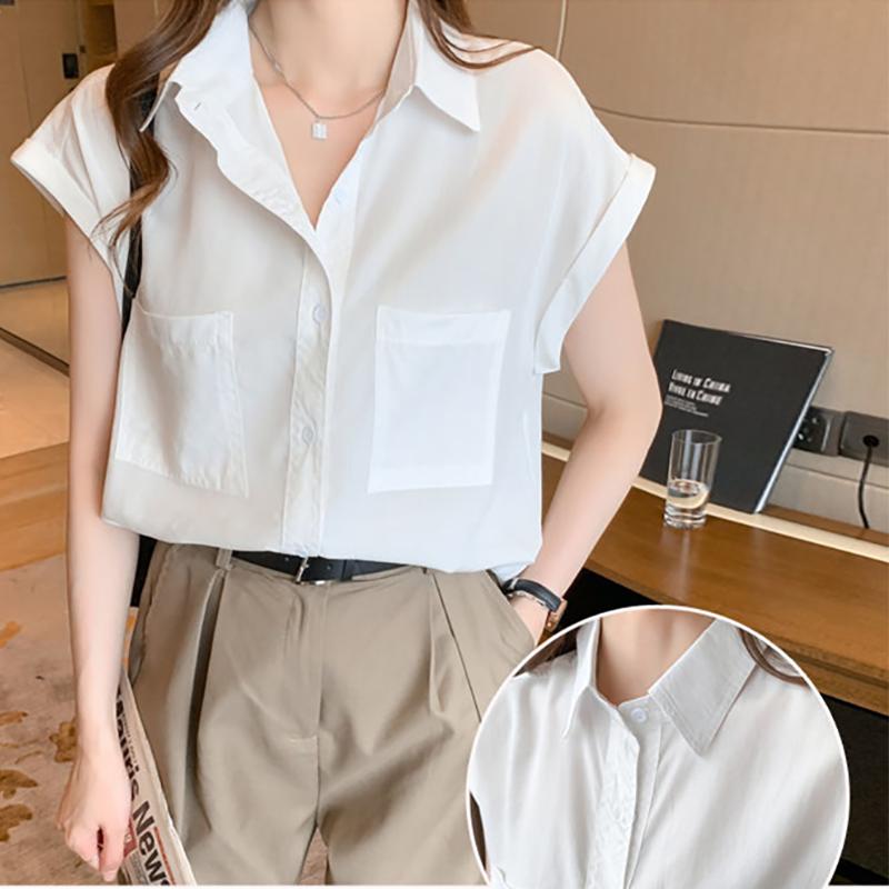 Letnia szyfonowa koszula z krótkim rękawem moda damska Retro styl Hongkong na co dzień na cały mecz cienka bluzka o temperamentu damska