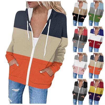 Women's Fashionable Casual Long Sleeve Solid Color Hoodies Zipper Sweatshirts Coat With Pocket