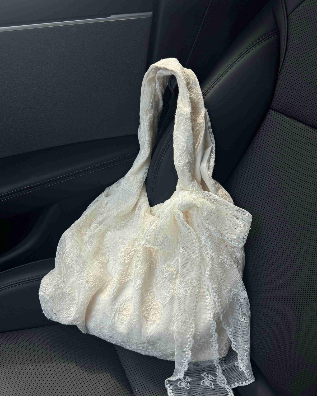 

JIAERDI Fairycore Aesthetic White Handbag Women 2025 Summer Sweet Lace Bow Shoulder Bags Ladies Large Capacity Underarm Bag Y2k 44X30x8cm белый