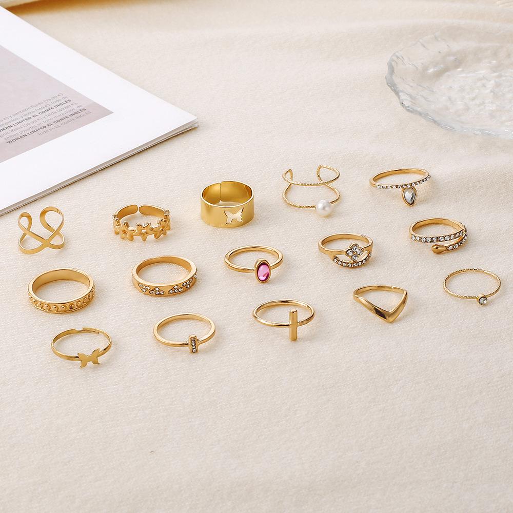 Jewelry Serpentine Diamond Open Index Finger Light Luxury Niche Color Simple Cross Star Pearl Ring