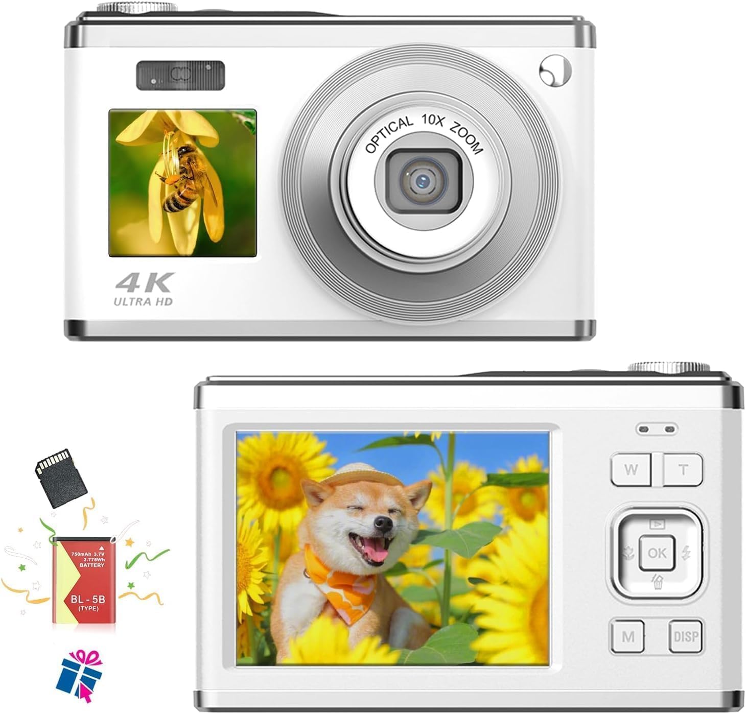 

Popular 4K digital 60MP 10x optical small digital HD 4K CMOS IPS image compact school for for 64GB card compatible camera, mini, zoom, compact, білий