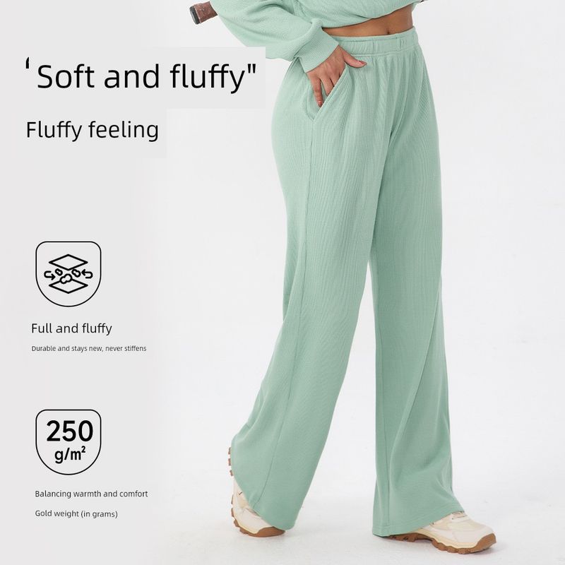 Athletic Pants Autumn and Winter Waffle Casual Long Pants European and American Solid Color Loose Wide-Leg Pants Fitness Training Long Pants for Women