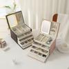Large Capacity Double Layer Lockable Jewelry Box PU Leather Rings Earrings Necklaces