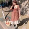 Large Size College Style French Sweet Temperament Fake Two-piece Dress Women's Summer Slim and Thin Plaid Dress