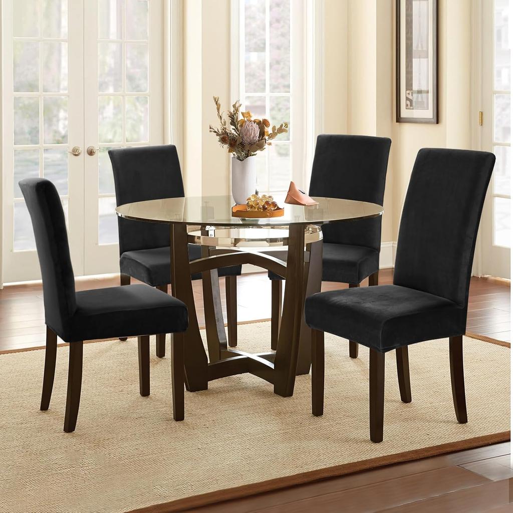Alishomtll Dining Room Chair Covers Set of 4, High Stretch Velvet Chair Covers for Dining Chairs, Elastic Removable Washable Chair Slipcovers Chair