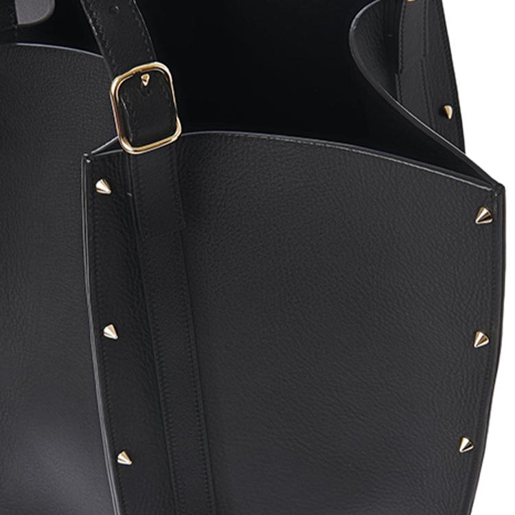 Chloe Carmela Adjustable Handle Pebbled Leather Tote Bag Women Tote Bags Black CHC24-US356N21-001