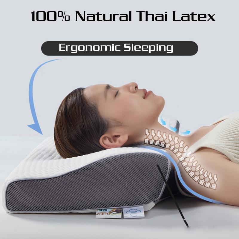 Contour Thai Latex Cervical Pillow for Neck Pain Relief Ergonomic Orthopedic Neck Support Pillow for Side Back Stomach Sleepers