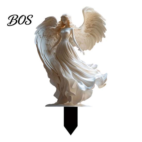 Decorative Angel For Flower Pots Garden Stake Decor, Acrylic Sign with Stake, Pot Fairy Ornament Elegant Winged Sculpture for Indoor Outdoor Yard Lawn A