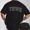 YHWH Hebrew Letter Graphic Motorcycle Double-Sided Print T-Shirt Men Short Sleeve O-neck Casua