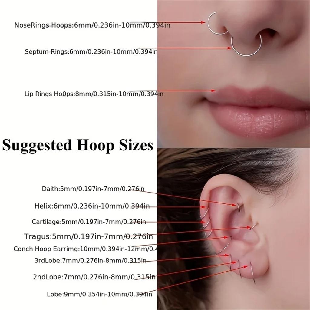 5-10 Pcs 16G Stainless Steel Hinged Nose Ring Clicker for Septum Tragus Helix Cartilage Daith Rook Piercing Jewelry