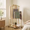 Bamboo Clothes Rack on Wheels, Compact, with Hangers, Hanging Rails, Shelf and Bottom Shelf, Oak Look