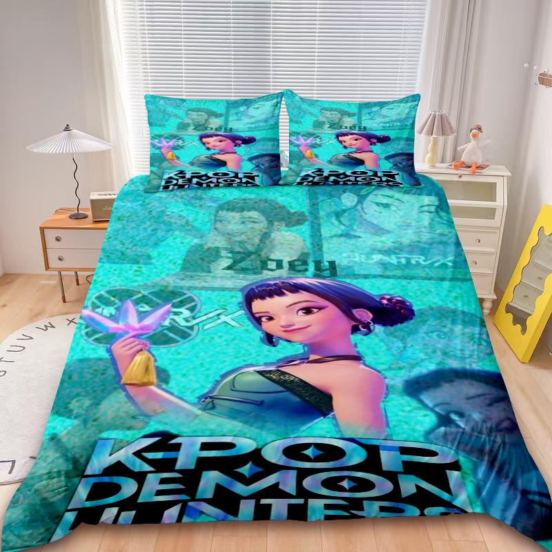 K-Pop Rumi Juego de Funda Nórdica de 3 Piezas D-Demonio H-Cazadores Juego de Cama Funda de Edredón Decoración Dormitorio Adolescentes Niños