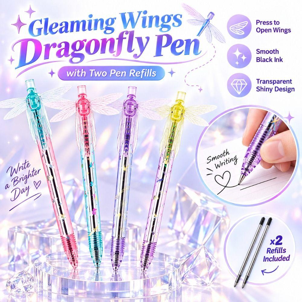 0.5mm Dragonfly Pen with Moving Wings with Two Pen Refills Black Ink Pens Stationery Supplies