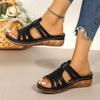 Damen Sandalen mit breiter Weite und Ausschnitt - Peep-Toe Plateau-Pantoletten für Sommer, lässige Keilabsätze