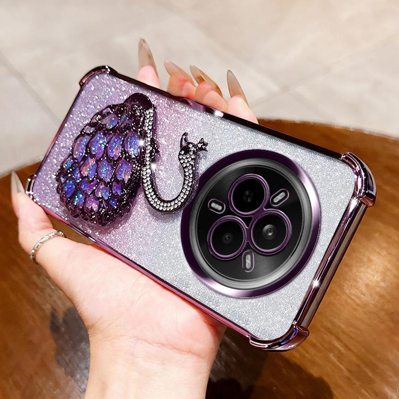KEYSION Shockproof Plating Phone Case for Realme 14 Pro 5G Clear TPU Glitter Jewelled Swan Kickstand Back Cover for OPPO Realme 14 Pro+ 5G