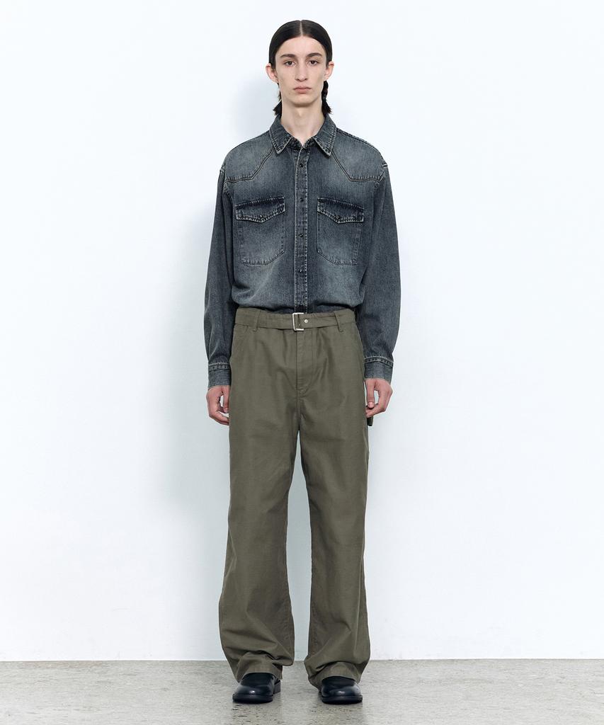 INSILENCE Back Satin French Work Pants Olive