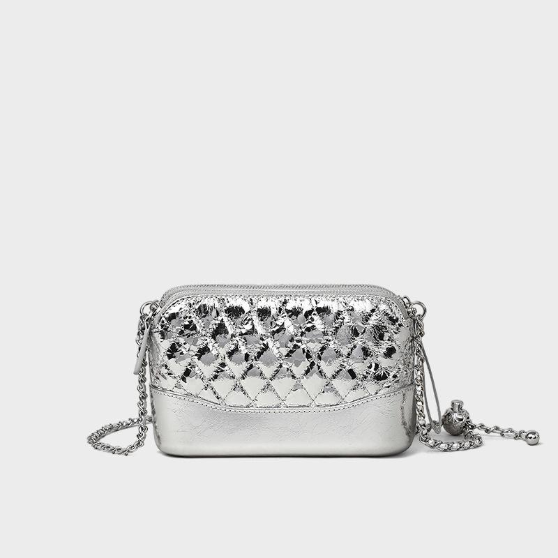 New Fall and Winter Wandering Bag Genuine Leather Women's Bag Crossbody Small Bag Small Gold Ball Chain Small Square Bag