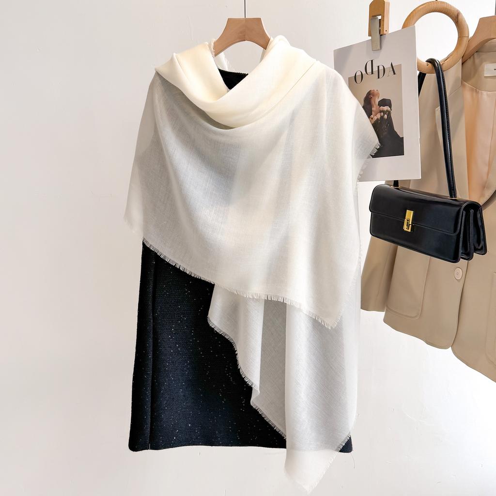 Women S Summer Thin Solid Color Scarf With Tassels For Sun Protection