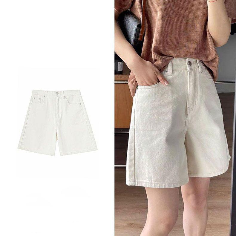 Women's High-Waisted Apricot Denim Shorts, Plus Size, Loose, Slimming, Wide-Leg, Summer 2025 Collection