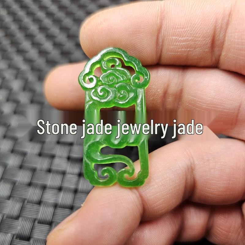 Jade Green Double Dragon Pendant with Quartzite Jade, Longevity Peach, Plum Blossom, and Gourd Hairpin Design