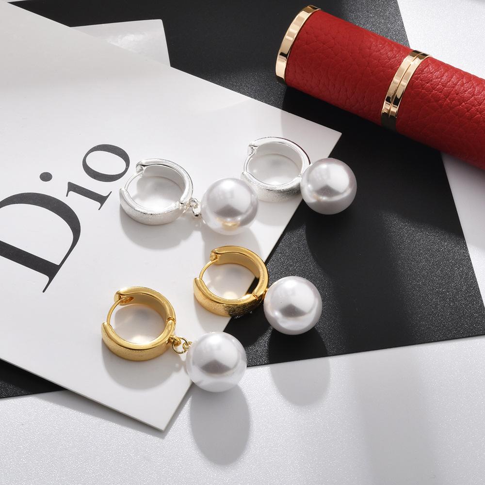 

French Style Gold Pearl Huggie Earrings, Fashion Unique Design Gold Drop Earrings