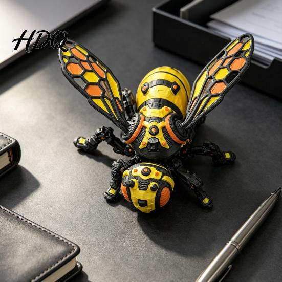 Customizable Poseable Figure 3D Printed Articulated Bee Toy Keychain Ornament Posable Mechanical Creature Model Insect Figurine for Desktop