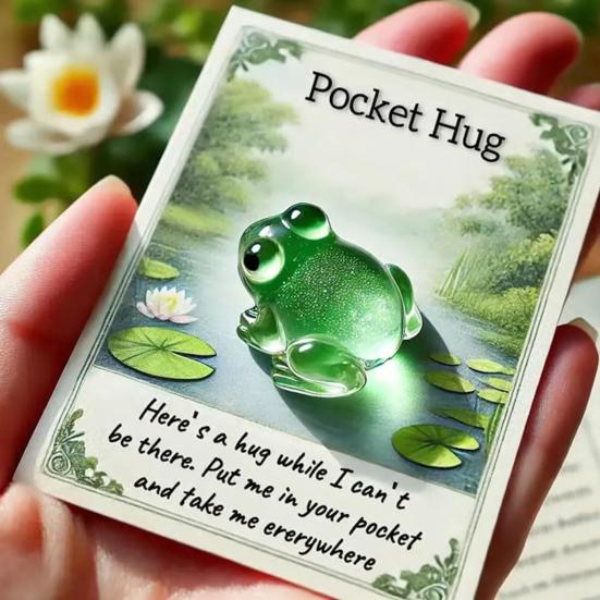 4/5Pcs Pocket Hug Animal with Positive Card Emotional Support Resin Animal Token Mini Turtle Penguin Frog Bear Elephant Statue Figurine Inspirational