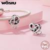 WOSTU 925 Silver Valentine Gift Openable Red Heart Charms Love Pendant mom Bead Fit Bracelet Necklace DIY Jewelry Gift