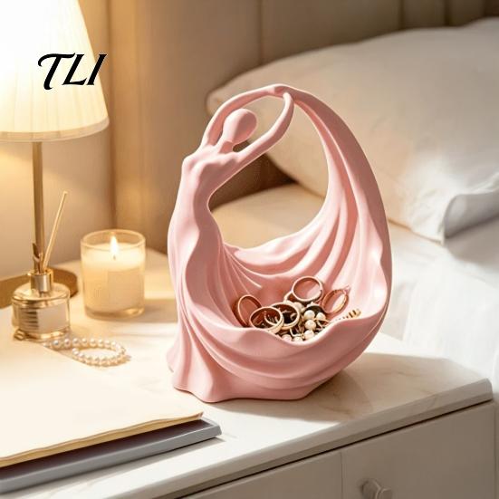 Desktop Ornament Gift Ballerina Jewelry Tray, 3D Printed Elegant Dancer Sculpture Ring Holder for Earrings Necklaces, Dresser Accessory Matte
