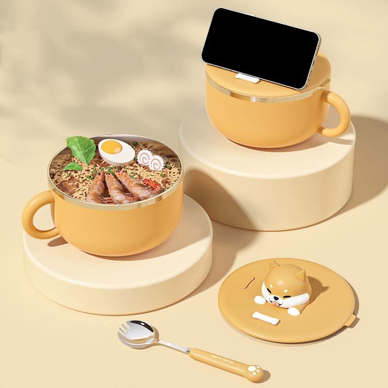 Stainless Steel Instant Noodle Bowl With Lid 1000ml Wide Mouth Food Container for Student Dormitory Fast Heating Meal
