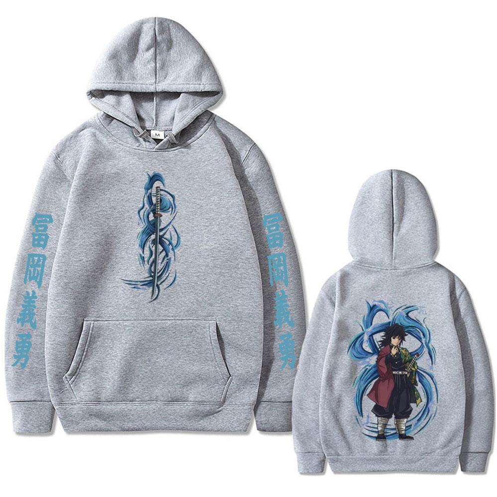 Anime Demon Slayer Water Hashira Tomioka Giyuu Print Hoodie Men Women Cartoon Manga Merch Pullover Oversized Hoodies