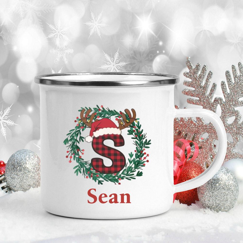 Personalized Christmas 26 Letter Pattern Mugs Custom Name Large Capacity Handle Cup Hot Chocolate Coffee Mug Christmas Gifts
