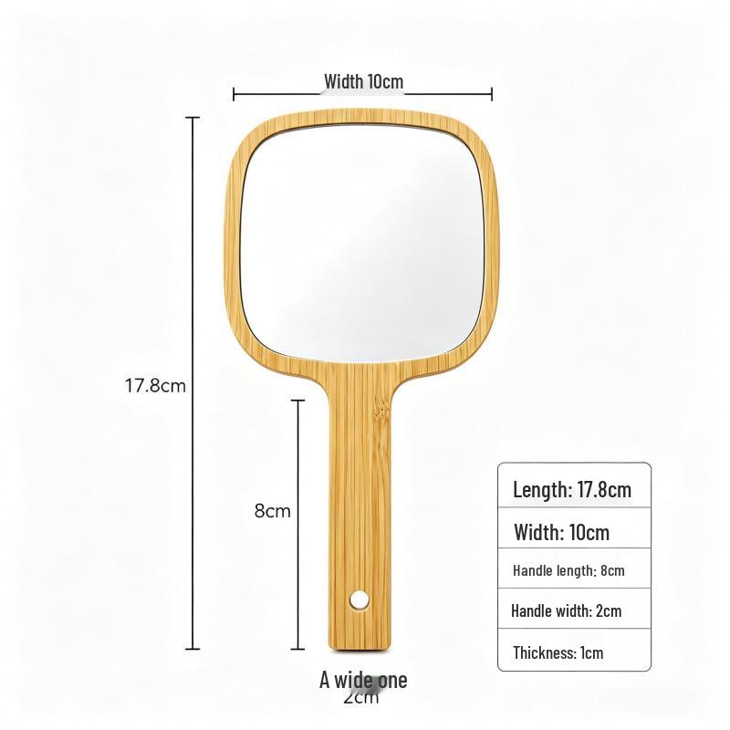 Bamboo Handheld Makeup Mirror - Large Portable Square Dressing Table Mirror with Logo.