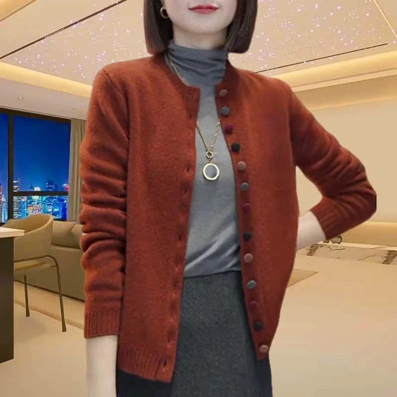 

Женский модный кардиган из трикотажа с разноцветными пуговицами, осенний, свободного кроя, с темпераментом, с длинными рукавами и круглым вырезом, повседневный, для ношения под низ, больших размеров 2XL оранжевый